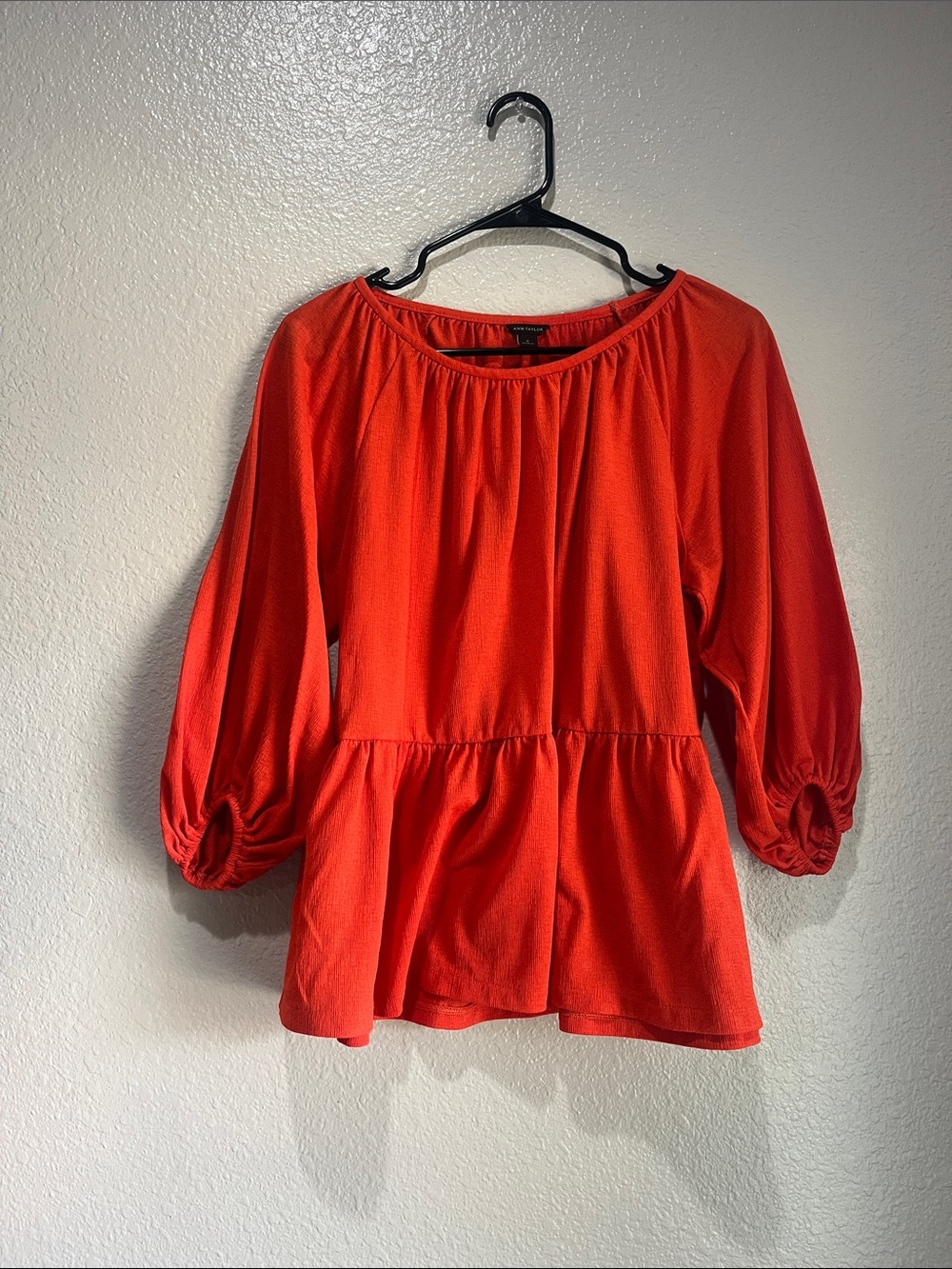 Ann Taylor Orange Peplum Tunic Top Sz M Business Office Career Boho Cottage